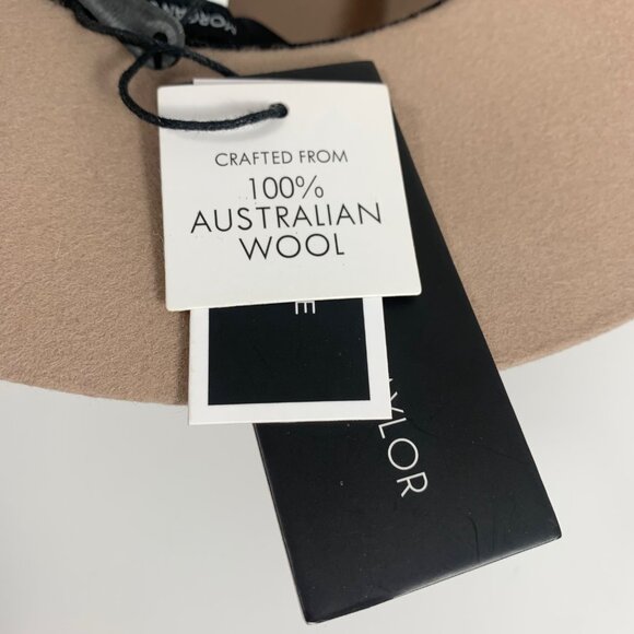 Morgan & Taylor 100% Australian Wool Tan Fedora Hat Gold Trim Band OSFM Adj NWT - Picture 10 of 11
